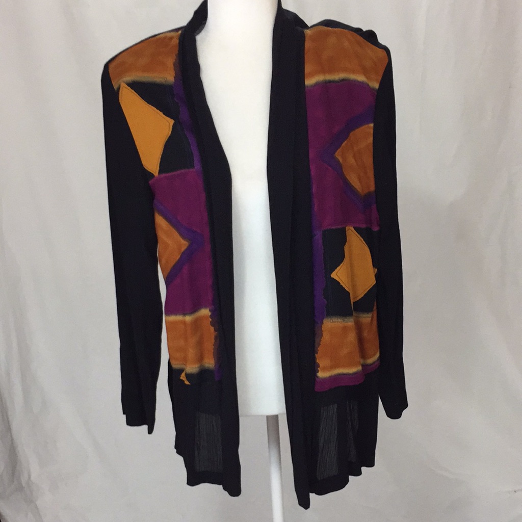 Vintage Maren Mystic Black And Color Block Open Front Jacket L